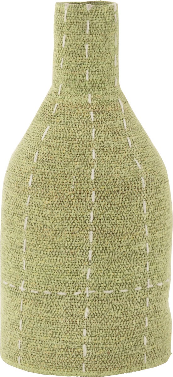 J-Line vaas Flesvorm Stippellijnen - zeegras - groen/wit - 50 cm hoog