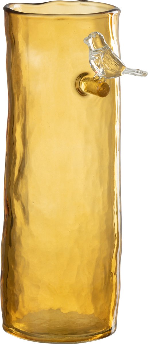 J-Line vaas Lang Vogel - glas - oker - small - 27 cm hoog Geel