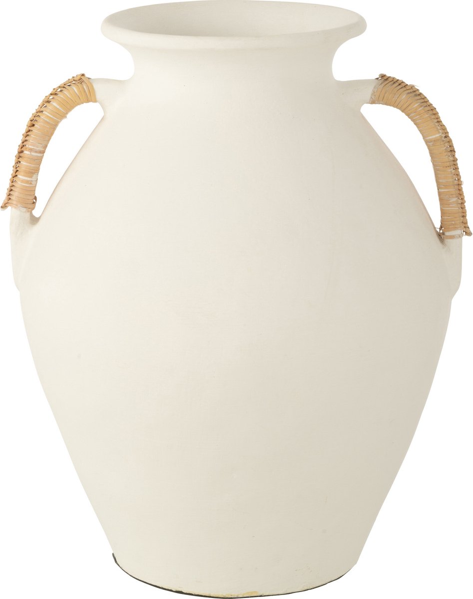 vaas Leo - keramiek - terracotta - wit/naturel - 43 cm hoog
