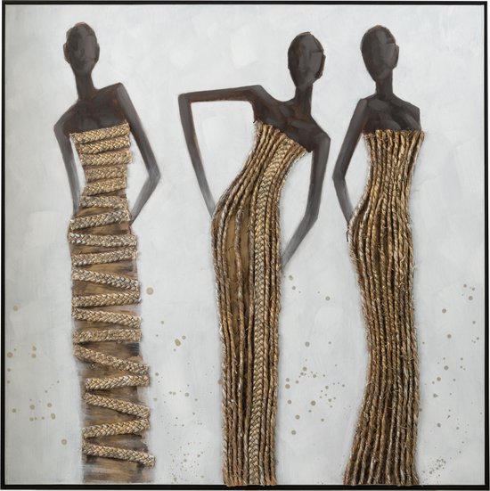 J-Line décoration murale 3 Femmes Africaines - toile/peinture/corde - mixµ