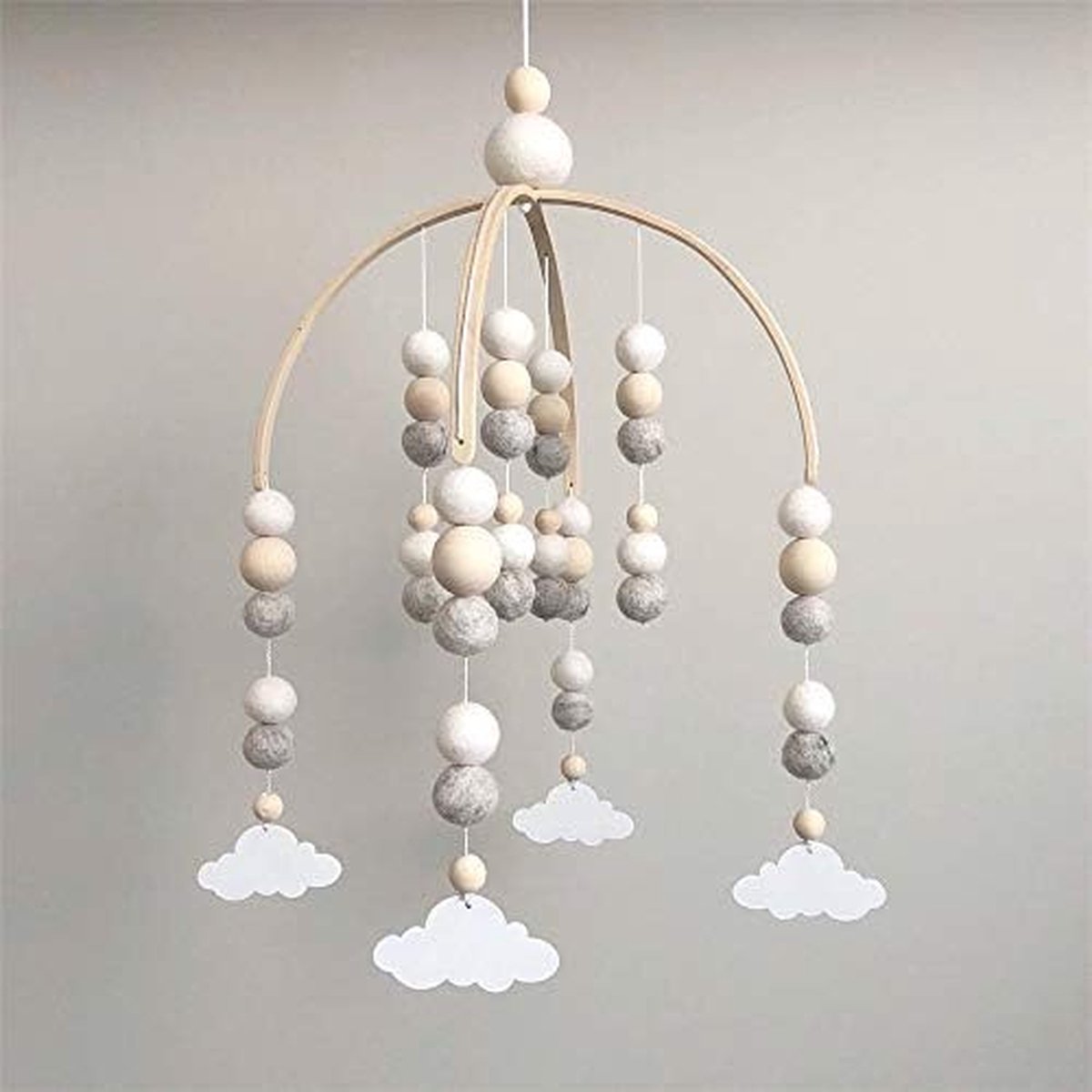 Mobile Lit Bébé Bois Mobile de Berceau Cloches de Lit Bébé avec Nuages  Boules de Feutre Jouets Mobile Suspendu Carillon de Vent Mobile Décoration  de