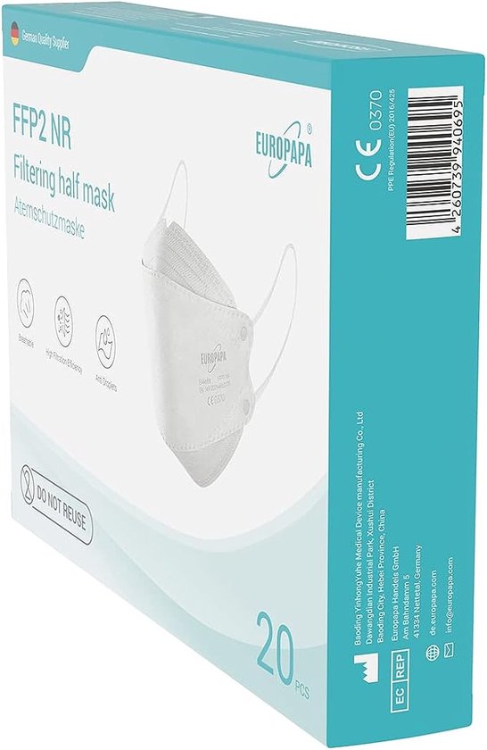 EUROPAPA 20x FFP2 Fish Shape Masks Respirator 5-layer dust masks hygienically individually packed 20 STUCKS Face mask EU