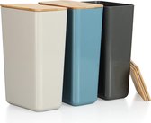 3x boîte de rangement avec couvercle en bambou - boîte de rangement en plastique pour aliments et petits objets - pour pâtes, café, sucre ou farine (3 pièces - bleu. Gris. beige)