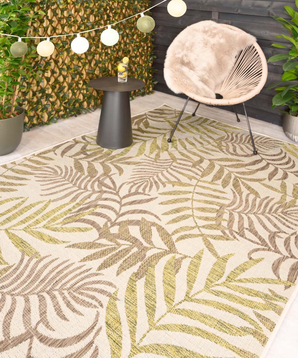 Balkonkleed palmbladeren - Coastal Breeze beige/groen 80x250 cm