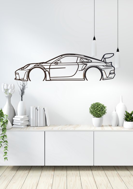 Olivios design wall art Porsche GT3 silhouet wandpaneel uit 4mm dik MDF zwart nederlands ondwerp en fabrikaat .
