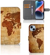 Telefoonhoesje Geschikt voor iPhone 15 Plus Wallet Bookcase Wereldkaart