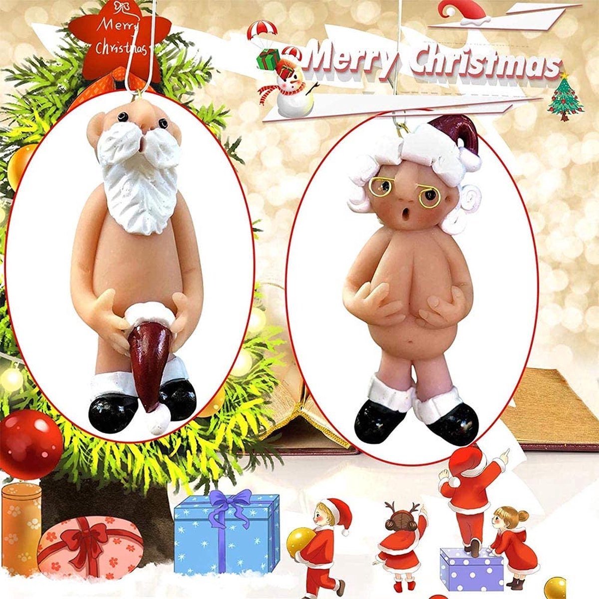 Kerstversiering | Opa oma | Blote kerstman en Blote kerstvrouw | klein kerstornament | kerstboomversiering | Kerstbal | Kerstballen | 5cm – foto 4