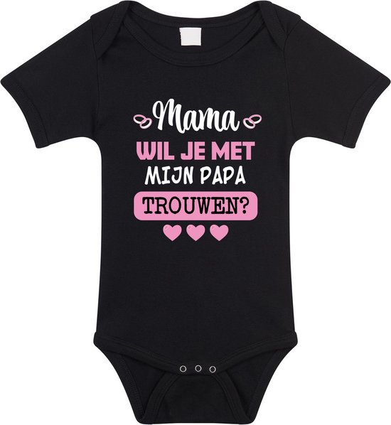 Bellatio Decorations barboteuse bébé demande en mariage - Maman/ Papa - noir - mariage/mariage 56