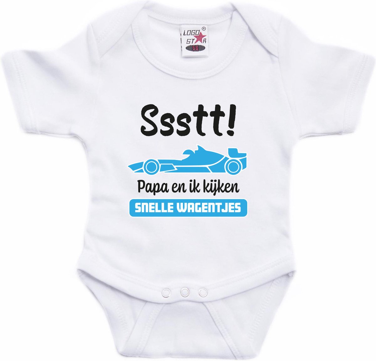 Bellatio Decorations baby rompertje - Auto Race Papa - wit/blauw - vaderdag/babyshower cadeau 92