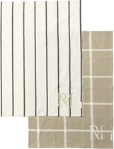 Riviera Maison Theedoek, Keukentextiel strepen, ruiten print - RM Stripes, Keukendoek set van 2 - beige