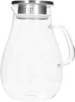 Krumble Karaf - 1,5 Liter - Waterkaraf - Glazen karaf - Schenkkan - Karaf voor fruitwater - Dop met filter - Kan met deksel - Met zeef - Glas - Aluminium - Transparant - Zilver - 13 x 18 x 21 cm