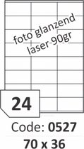 R0119.0527.A Rayfilm Étiquettes autocollantes brillantes pour laser 80gr 70x36 mm - 24 par feuille - 2400 étiquettes par boîte de 100 feuilles