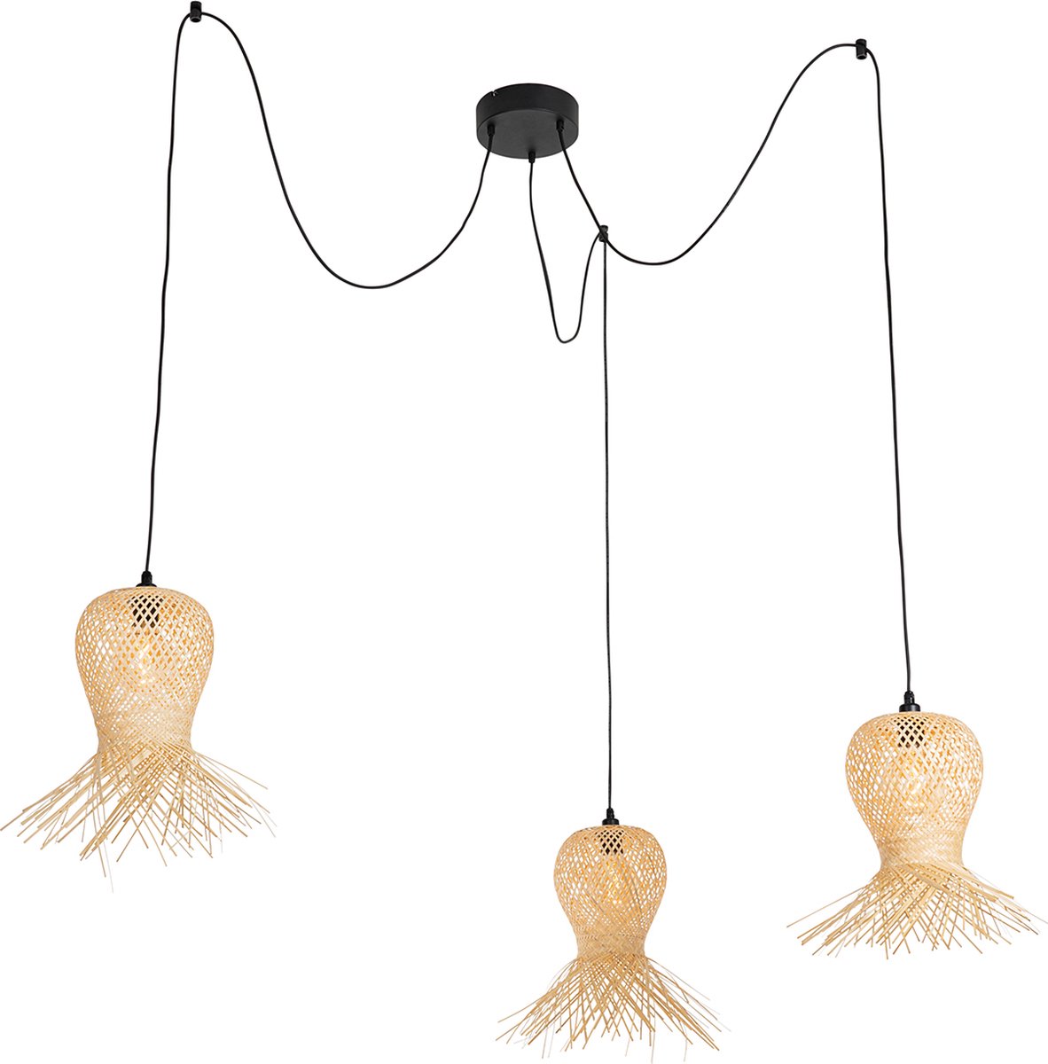 Qazqa Oosterse Buiten Hanglamp Bamboe 3-lichts Ip44 - Carlos