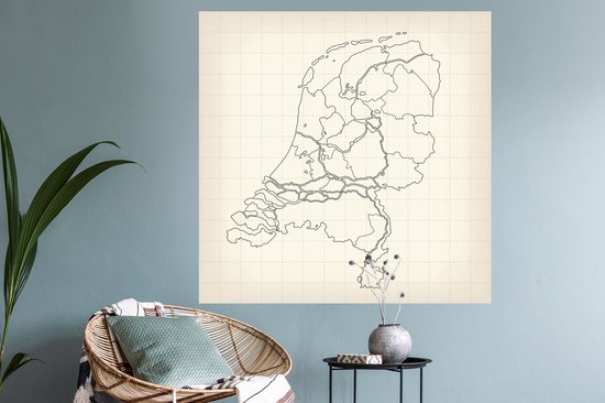 Muurstickers - Sticker Folie - Lijn kaart van Nederland - 120x120 cm - Plakfolie - Muurstickers Kinderkamer - Zelfklevend Behang XXL - Zelfklevend behangpapier - Stickerfolie