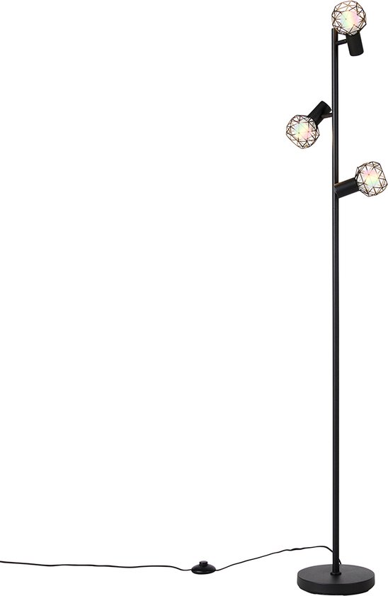 QAZQA mesh - Moderne Dimbare LED Smart Vloerlamp | Staande Lamp incl. wifi met Dimmer - 3 lichts - H 150 cm - Zwart - Woonkamer | Slaapkamer | Keuken