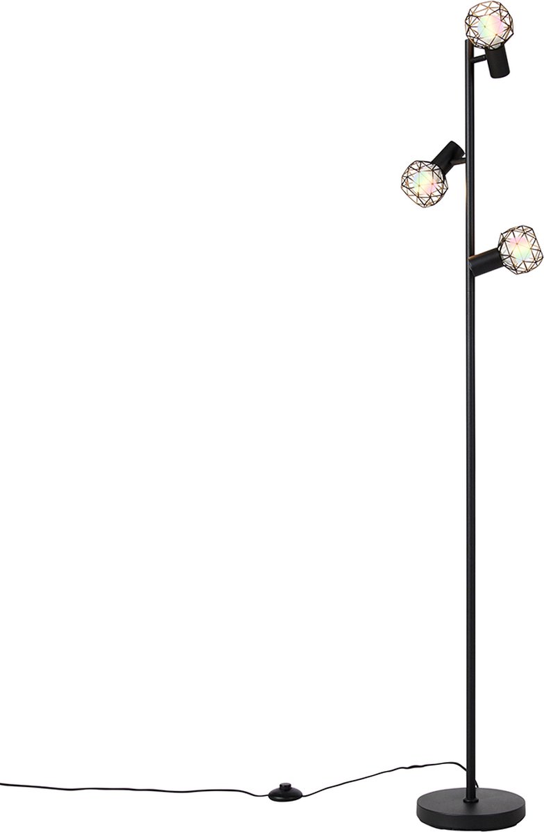 QAZQA mesh - Moderne Dimbare LED Smart Vloerlamp | Staande Lamp incl. wifi met Dimmer - 3 lichts - H 150 cm - Zwart - Woonkamer | Slaapkamer | Keuken Zwart Smart LED