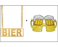 Bier ketting goud + Bril Bierglazen