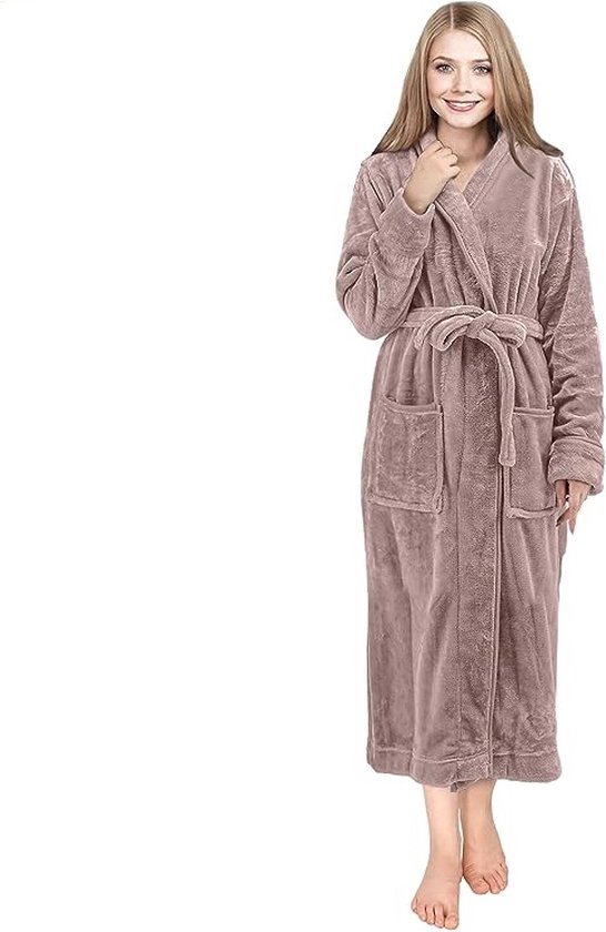 Badjas fleece maat - XL - kleur – taupe - dames