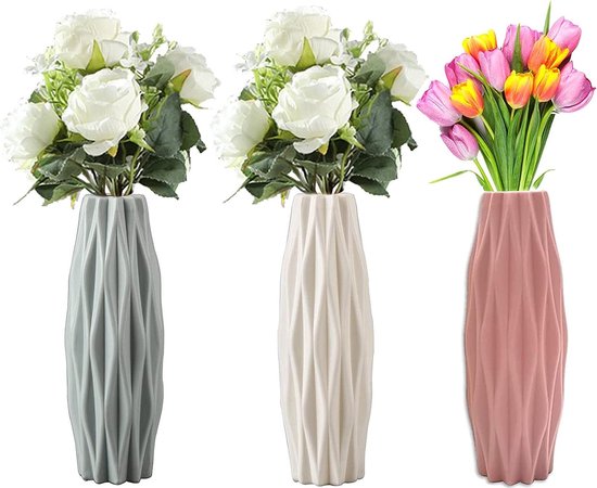 Lot De 3 Vases En Plastique Design - Décoration Moderne Pour Intérieur, Bureau, Mariage - Style Nordique