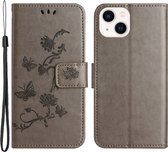 Coverup Bloemen & Vlinders Book Case - Geschikt voor iPhone 15 Hoesje - Grijs
