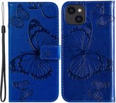 Coverup Vlinders Book Case - Geschikt voor iPhone 15 Hoesje - Blauw
