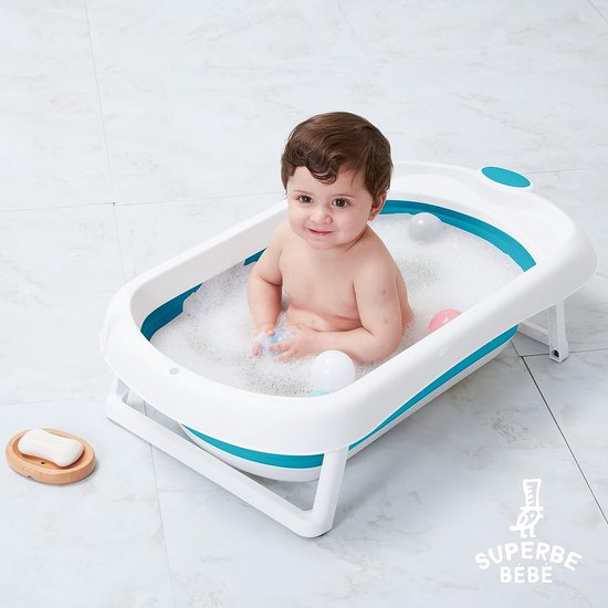 Baignoire bébé pliable avec coussin de bain antidérapant/baignoire XXL avec  thermomètre pour contrôler la température de l'eau, baignoire 3 étapes 