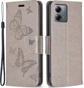 Coverup Vlinders Book Case - Geschikt voor Motorola Moto G14 Hoesje - Grijs