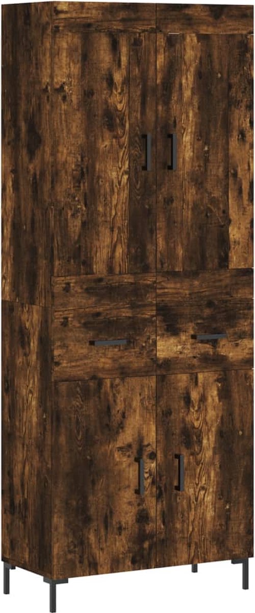 vidaXL - Hoge - kast - 69,5x34x180 - cm - bewerkt - hout - gerookt - eikenkleurig