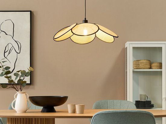 MEROO - Lampe à suspension - Zwart/ Naturel - Rotin