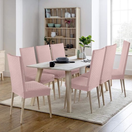 Housses de siège extensibles élastiques modernes, Housses de siège amovibles et lavables, Housses de protection de meubles en jacquard pour salle à manger/ Hotel(4 pièces, rose) – N