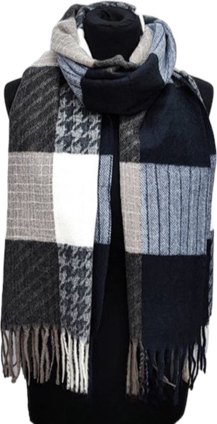 Lange Warme Sjaal - Geblokt/Tweed Print - Zwart - 200 x 70 cm (23-5#)