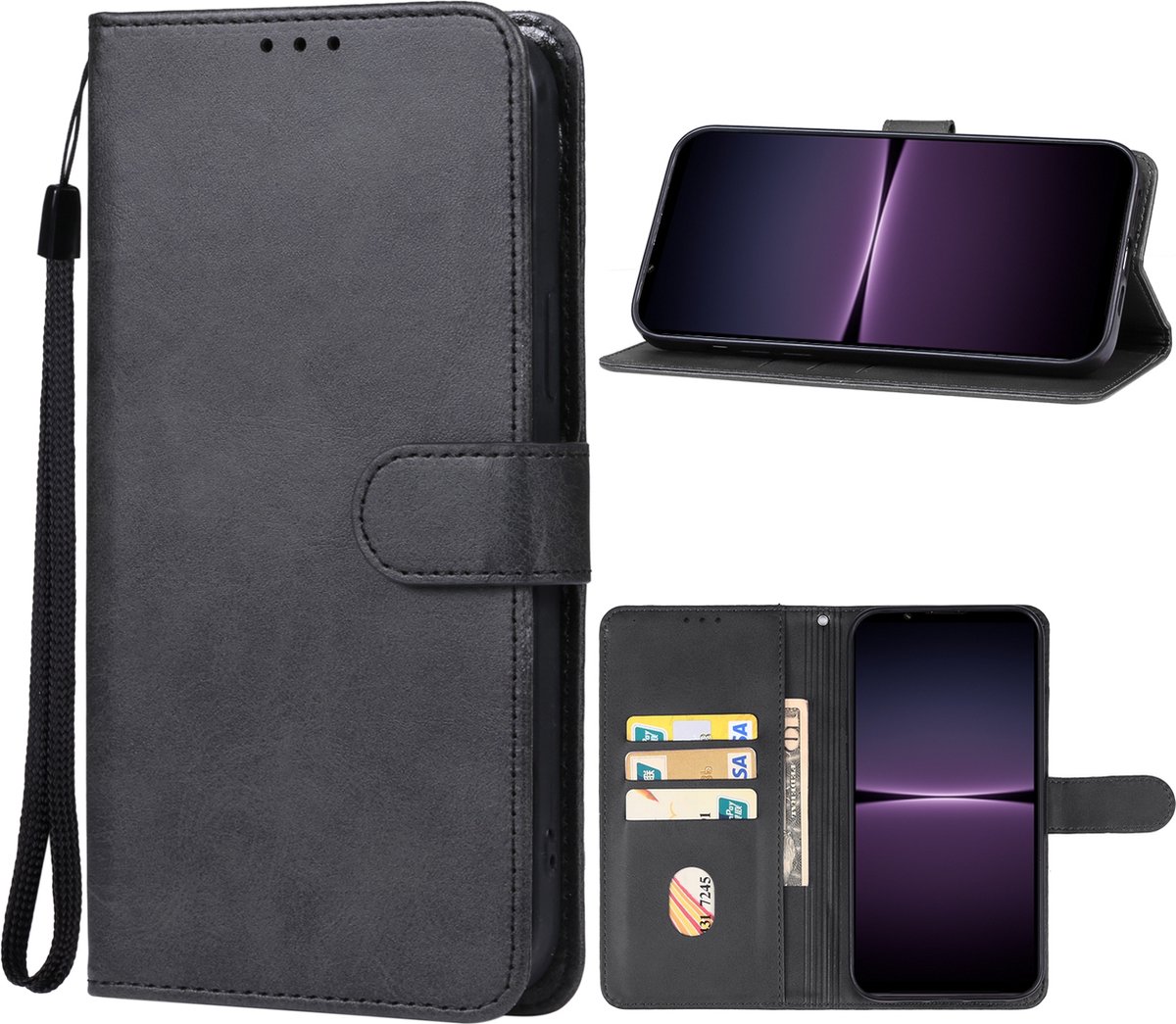 Mobigear Telefoonhoesje geschikt voor Sony Xperia 1 V Hoesje | Mobigear Wallet Bookcase Portemonnee | Pasjeshouder voor 3 Pasjes | Telefoonhoesje voor Pinpas / OV Kaart / Rijbewijs - Zwart