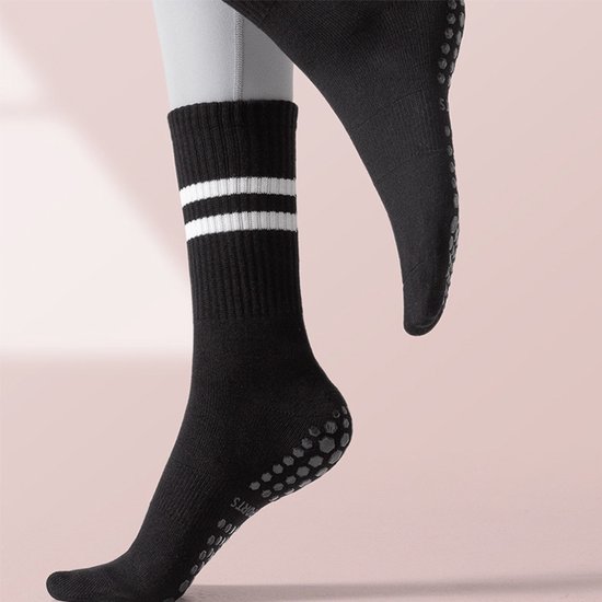 4 Paar - Dames Meisjes Antislip Sokken - Wit/ Zwart - Yoga Sport sokken - Maat 35-38 - MINIIYOU