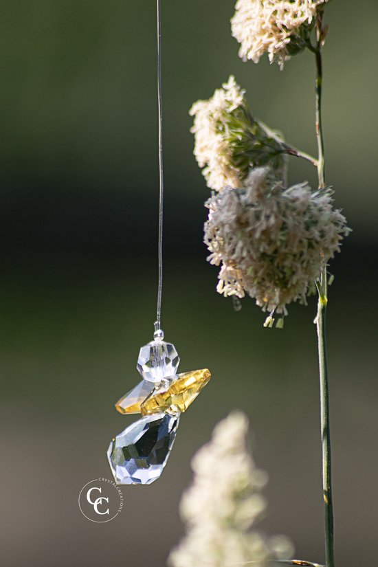 Geluksengel mini vervaardigd van Asfour Silverkristallen Geel ( Topaz )