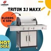 LANDMANN GasBBQ Triton 3.1 MAXX PTS | traploos instelbare roestvrijstalen brander met 15 kW vermogen | temperatuurweergave in het deksel | incl. PTS-systeem voor gelijkmatige warmteverdeling - Gasgrill