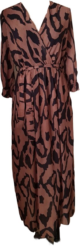 Dames jurk lang model print camel/ zwart One size