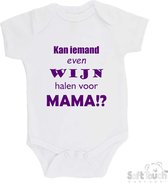 100% katoenen Romper "Kan iemand even wijn halen voor mama!?" moeder moederdag mama Meisjes Katoen Wit/paars Maat 56/62