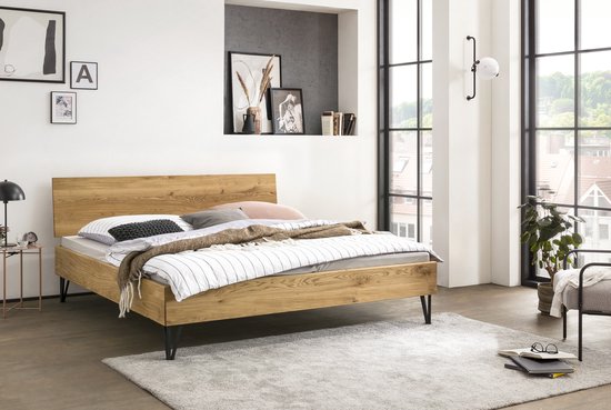 Bed Box Wonen - Massief eiken houten bed Pomorie Premium - 140x200 - Natuur geolied