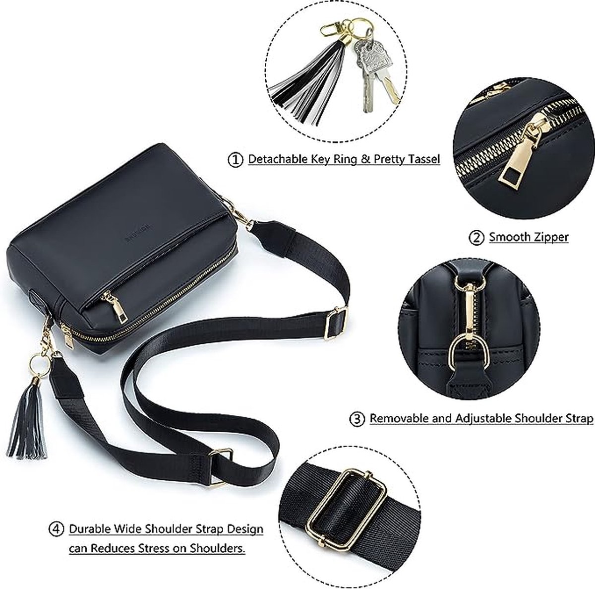 Telena Schoudertas voor dames, crossbody schoudertas van PU