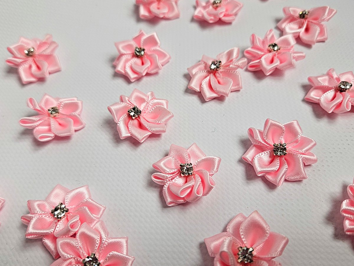 BamBella® - Strass stenen applicatie bloem -10 stuks roos roze glitter plaatje knutselen scrapbook