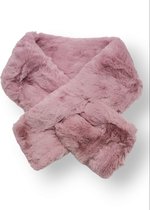Dames korte winter sjaal Helena effen roze imitatie bont