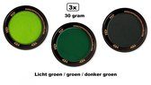 3x Set PXP Professional Colours schmink lichtgroen/groen/donkergroen 30 gram - Schminken verjaardag feest festival thema feest