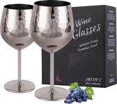 Rode Wijnglazen 2 Stuks - Stijlvol en Elegant Roestvrij Staalglas - 530 ml - Zilver, Zwart