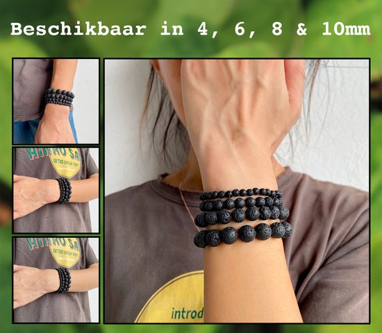 Donkergrijze lavasteen armbanden, verkrijgbaar in 4, 6, 8 & 10mm
