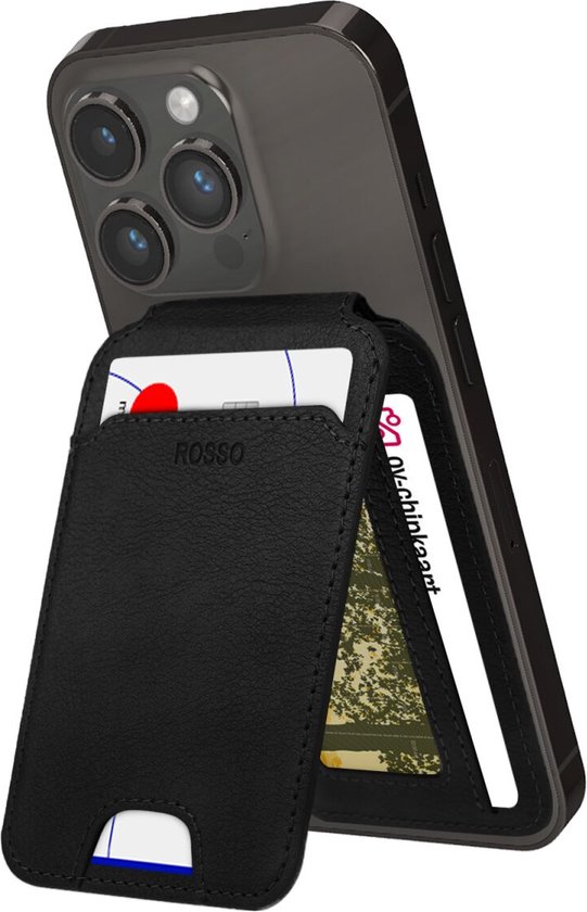 Rosso Element Kaarthouder Compatibel met MagSafe - Magnetische Pasjeshouder - Kunstleer Portemonnee voor Zes Pasjes - Zwart