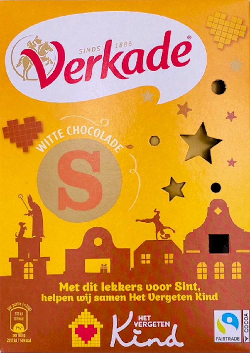 Verkade Chocoladeletter S - Witte chocolade - 1 x 135 gram