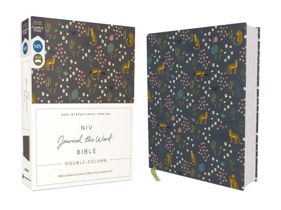 NIV Journal the Word Bible- NIV, Journal the Word Bible, Double-Column, Cloth over Board, Navy Floral, Red Letter, Comfort Print