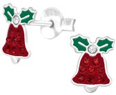 Joy|S - Zilveren kerst oorbellen - kerstklokje - rood met groen - kristal - 6 x 8 mm - klokje kinderoorbellen