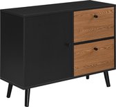 Ladekast Monique - 62,5x80x30 cm - Zwart en houtkleurig - Spaanplaat en Metaal - Stijlvol design