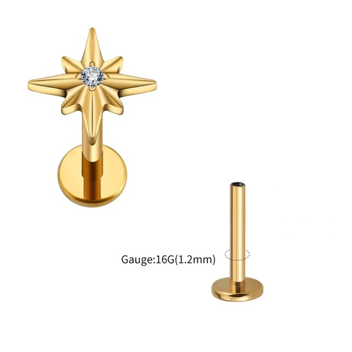Piercing titanium noordster intern 1.2x8 - goud - LMPiercings